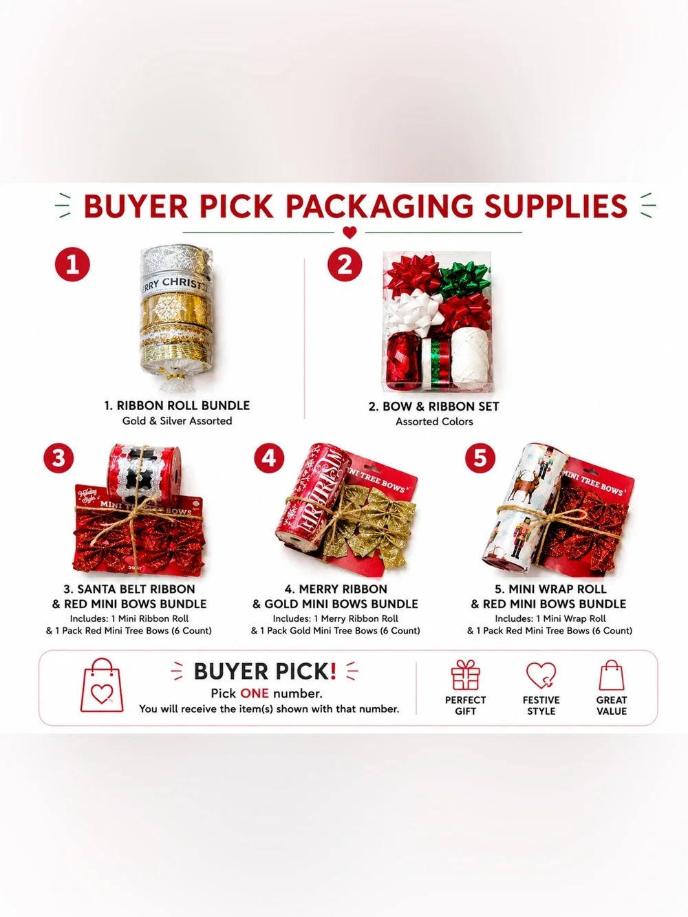 Merry Ribbon & Gold Mini Bows Bundle - Red & Gold -